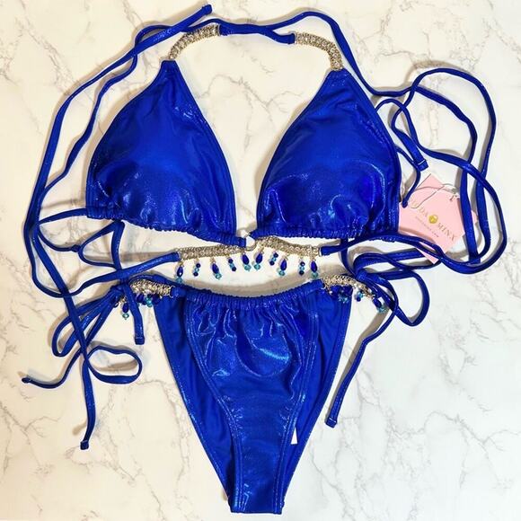 MODA MINX MAGIC IN MAKO WRAP TRIANGLE XL & RUCHED TIE SIDE BIKINI BOTTOMS L $79 - Picture 11 of 14